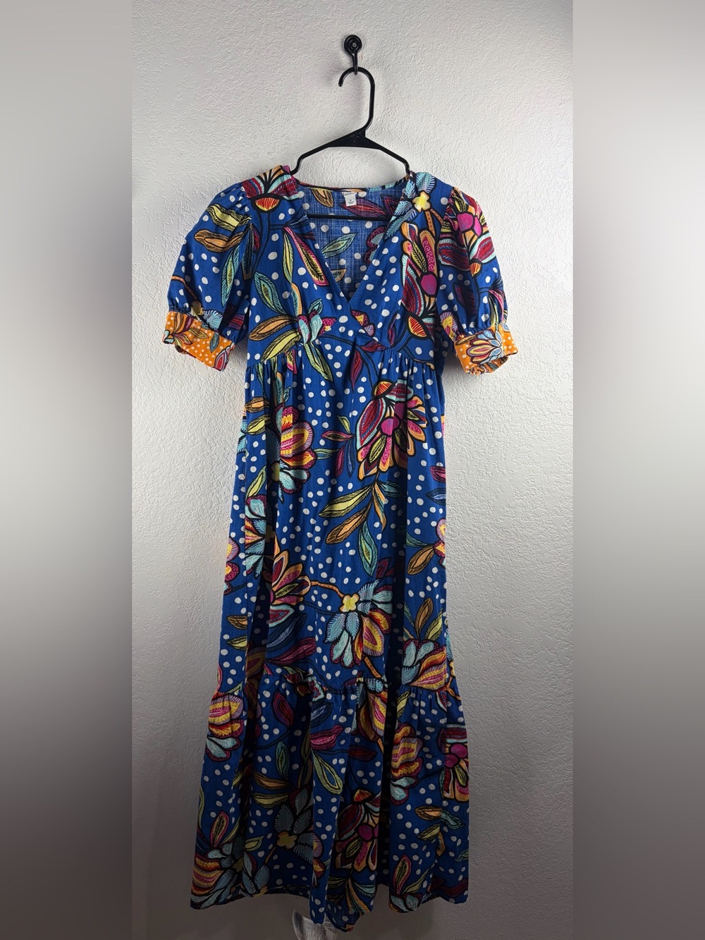 Tabitha Brown Target Blue Polka Dot Floral Puff Sleeve Maxi Dress - 0
